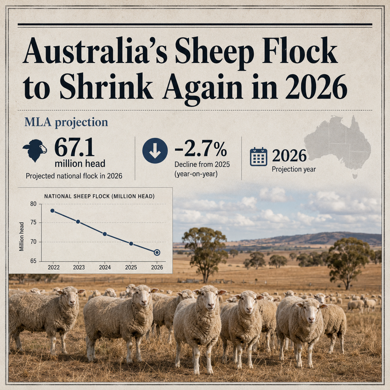 Australia’s Sheep Flock Is Projected to Shrink Again in 2026 illustration